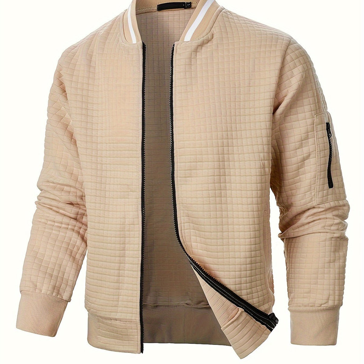 Men's Textured Stand Collar Zip Bomber Coat