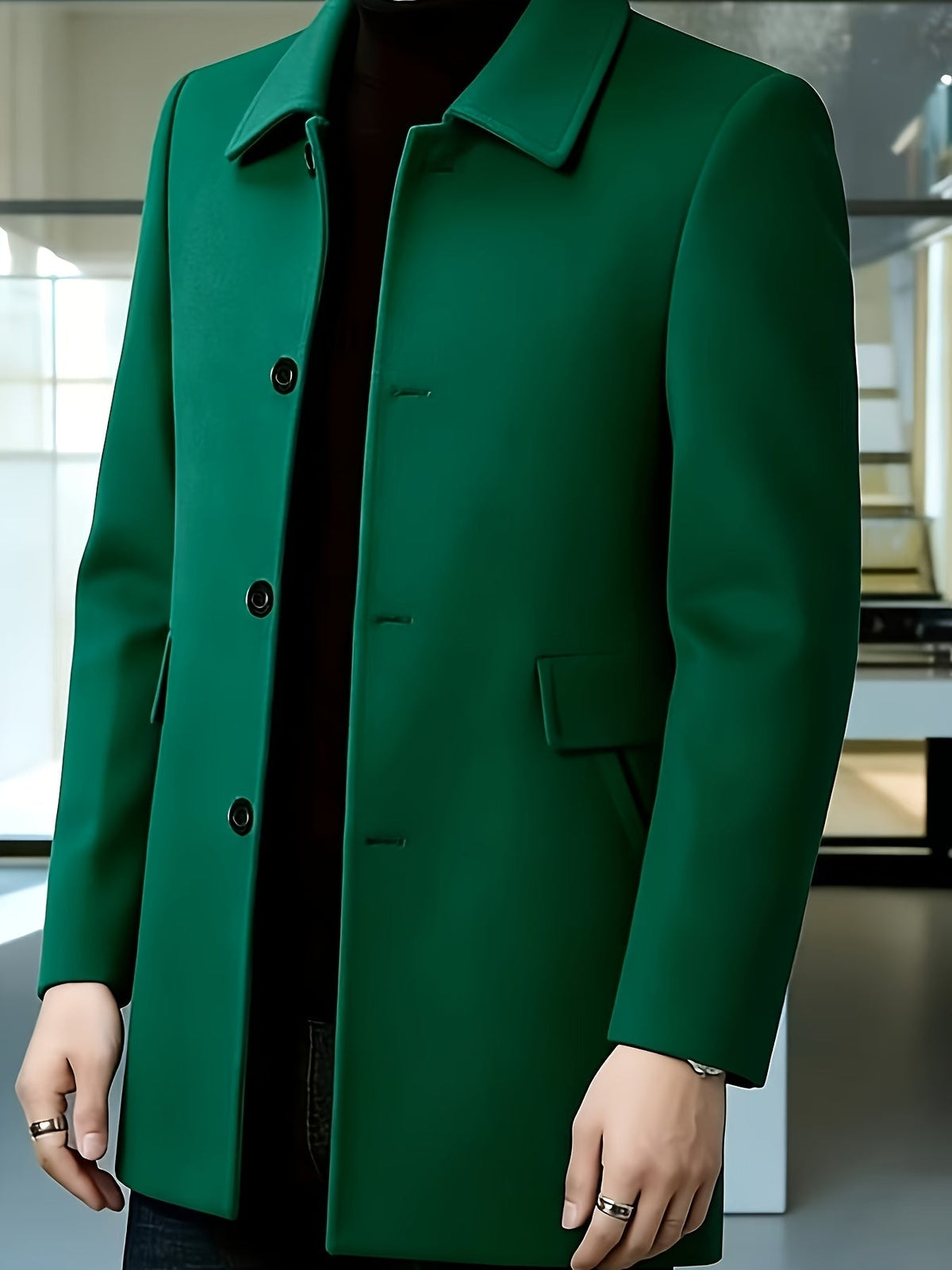 Men's Single-Breasted Refined Topcoat with Side Pockets