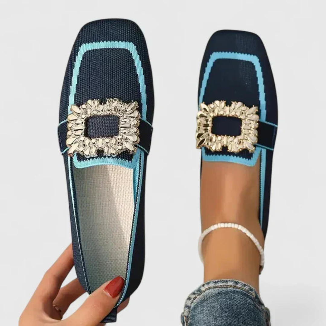 Women's Crystal Embellished Buckle Slip-On Flat Loafers