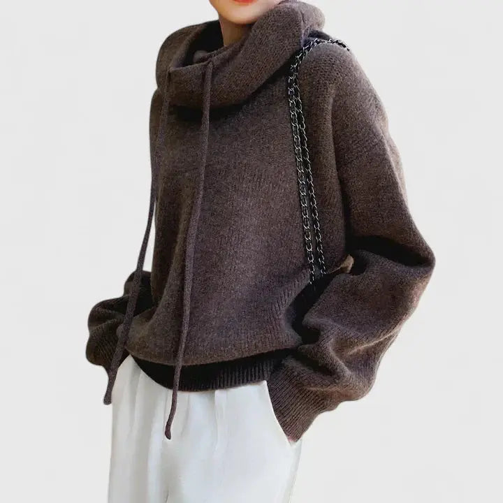 Women's Roomy Ribbed Knit Hooded Pullover Sweatshirt