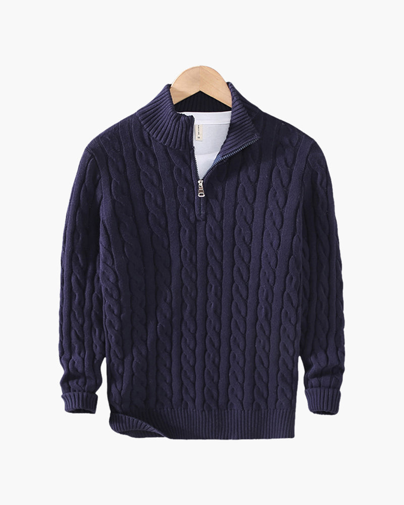 Men's Classic Cable Pattern Zip Collar Knit Pullover