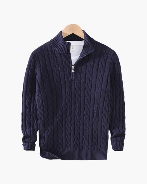 Men's Classic Cable Pattern Zip Collar Knit Pullover