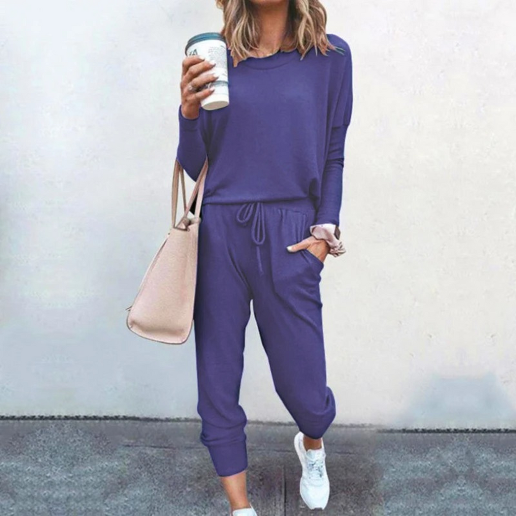 Women's Round Neck Long Sleeve Tapered Jogger Set