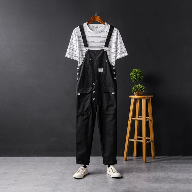 Men's Streetwear Bib-Front Cargo Utility Overalls