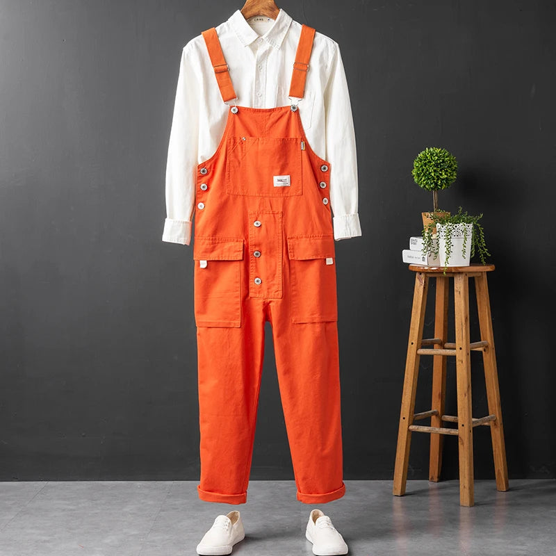 Men's Streetwear Bib-Front Cargo Utility Overalls