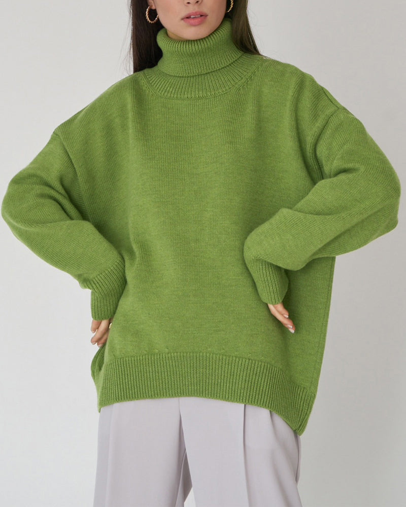 Women's Relaxed Winter Knit Roomy Turtleneck Pullover
