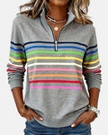 Women's Half-Zip Striped Pullover Sweatshirt