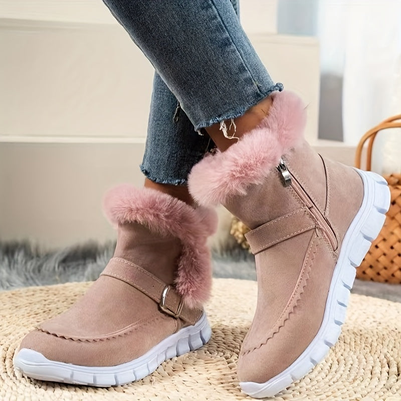 Women's Buckle Detail Ankle Booties with Plush Lining