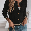 Women's Cable Knit Button-Up Cardigan with Polished Buttons