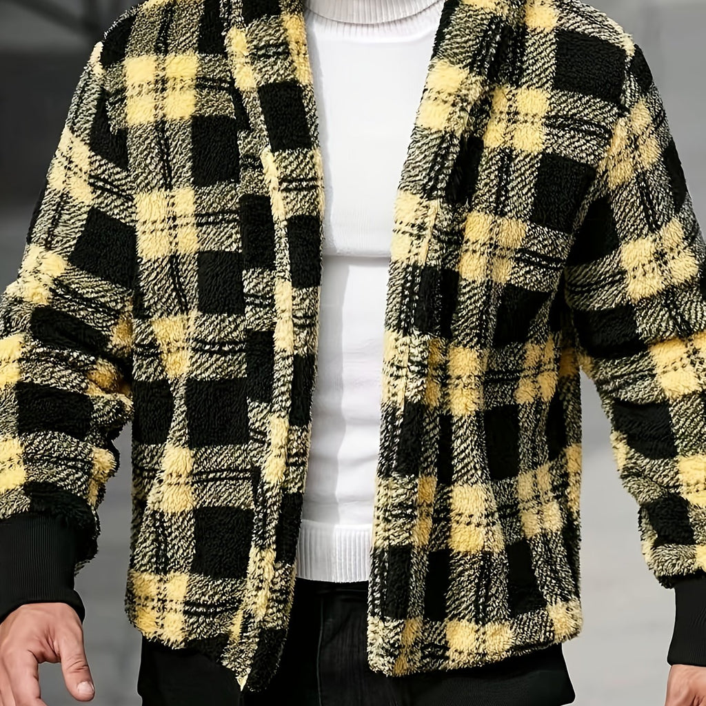 Men's Brushed Checked Coat with Soft Relaxed Fit