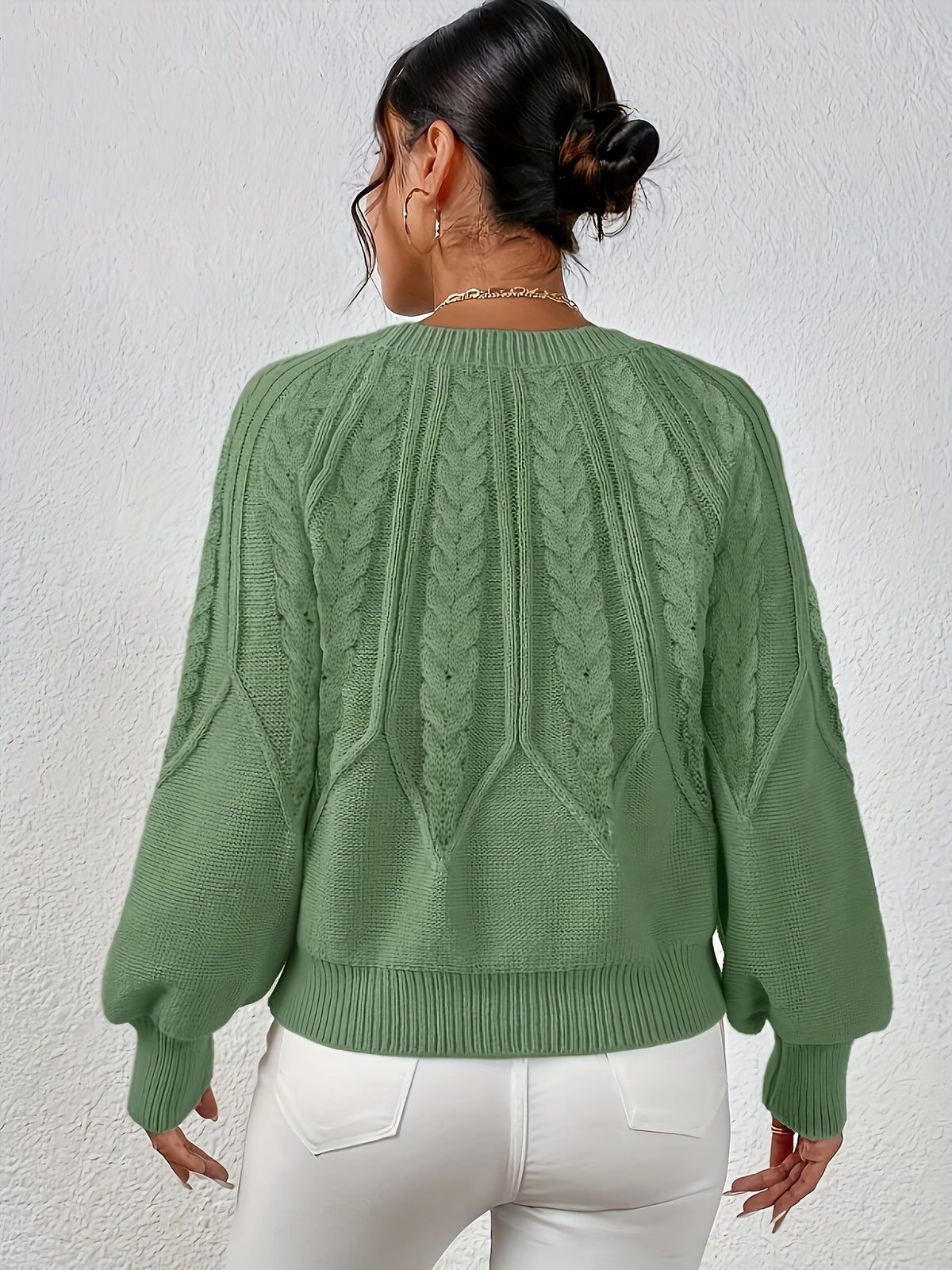Women's Lantern-Sleeve Cable Knit Pullover