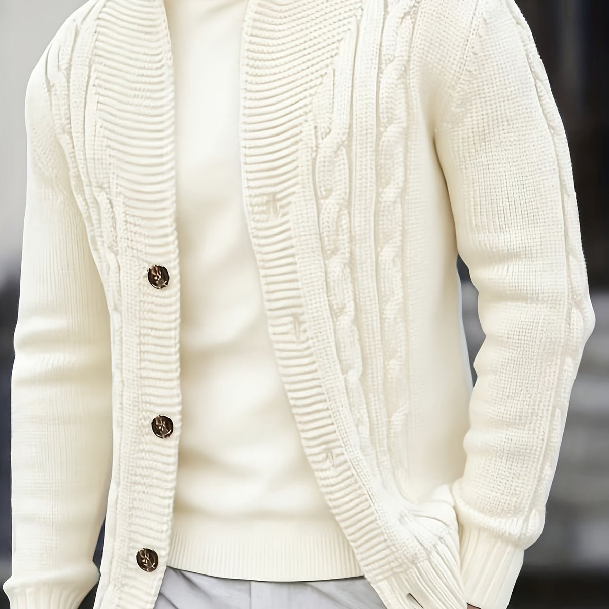 Men's Cable-Knit Shawl Collar Button-Front Sweater Cardigan