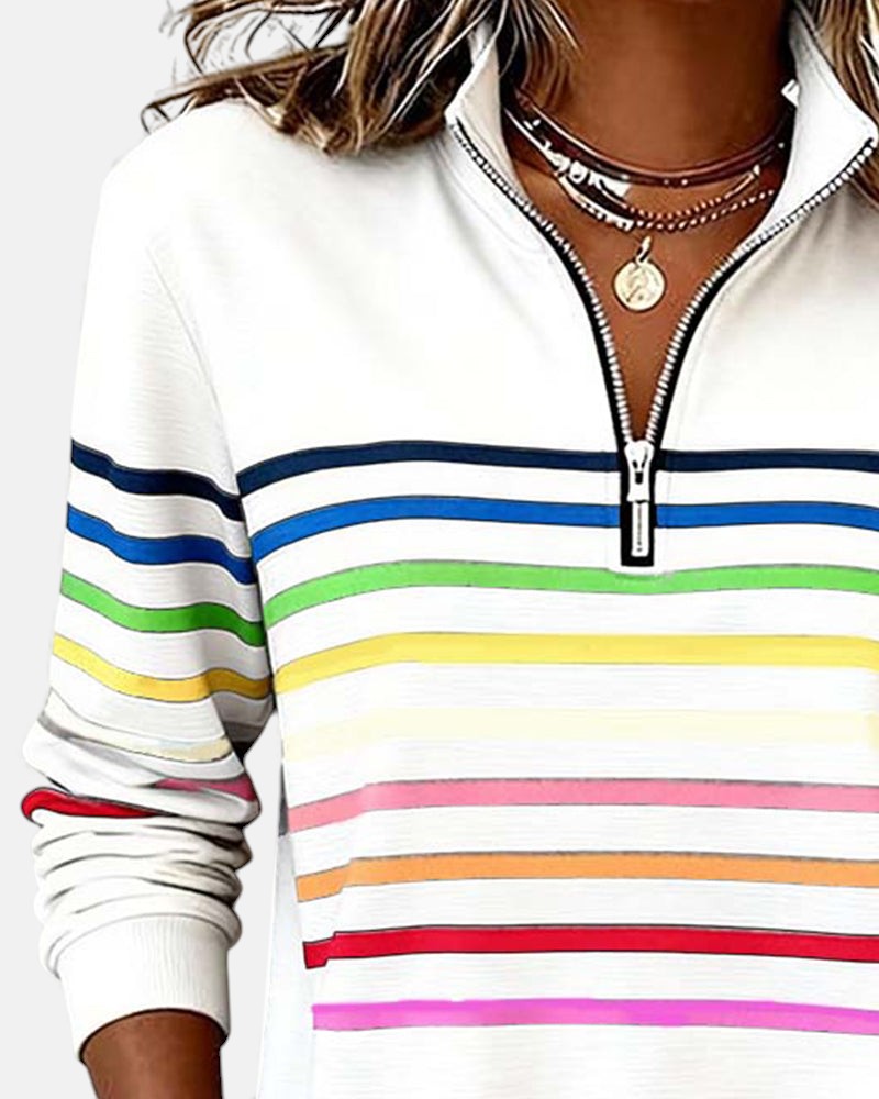 Women's Half-Zip Striped Pullover Sweatshirt