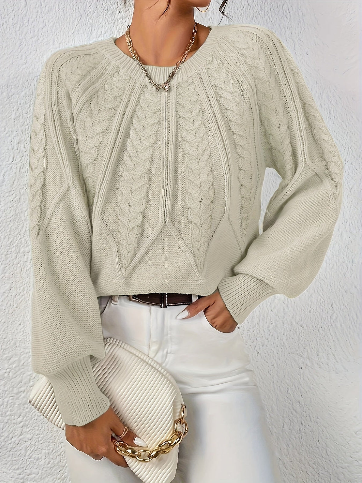 Women's Lantern-Sleeve Cable Knit Pullover