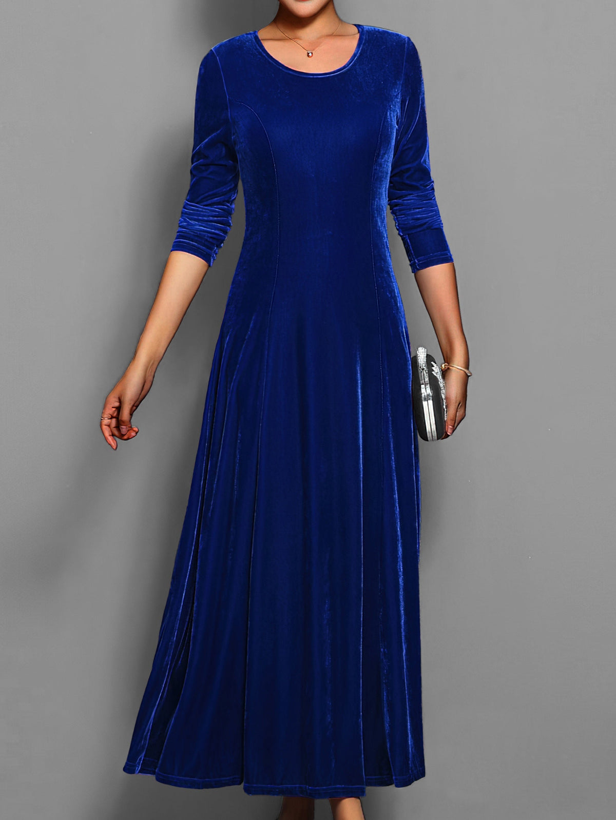 Women's Long Sleeve Fit and Flare Formal Maxi Gown