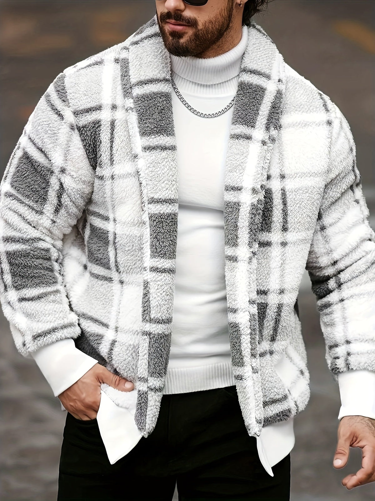 Men's Brushed Checked Coat with Soft Relaxed Fit