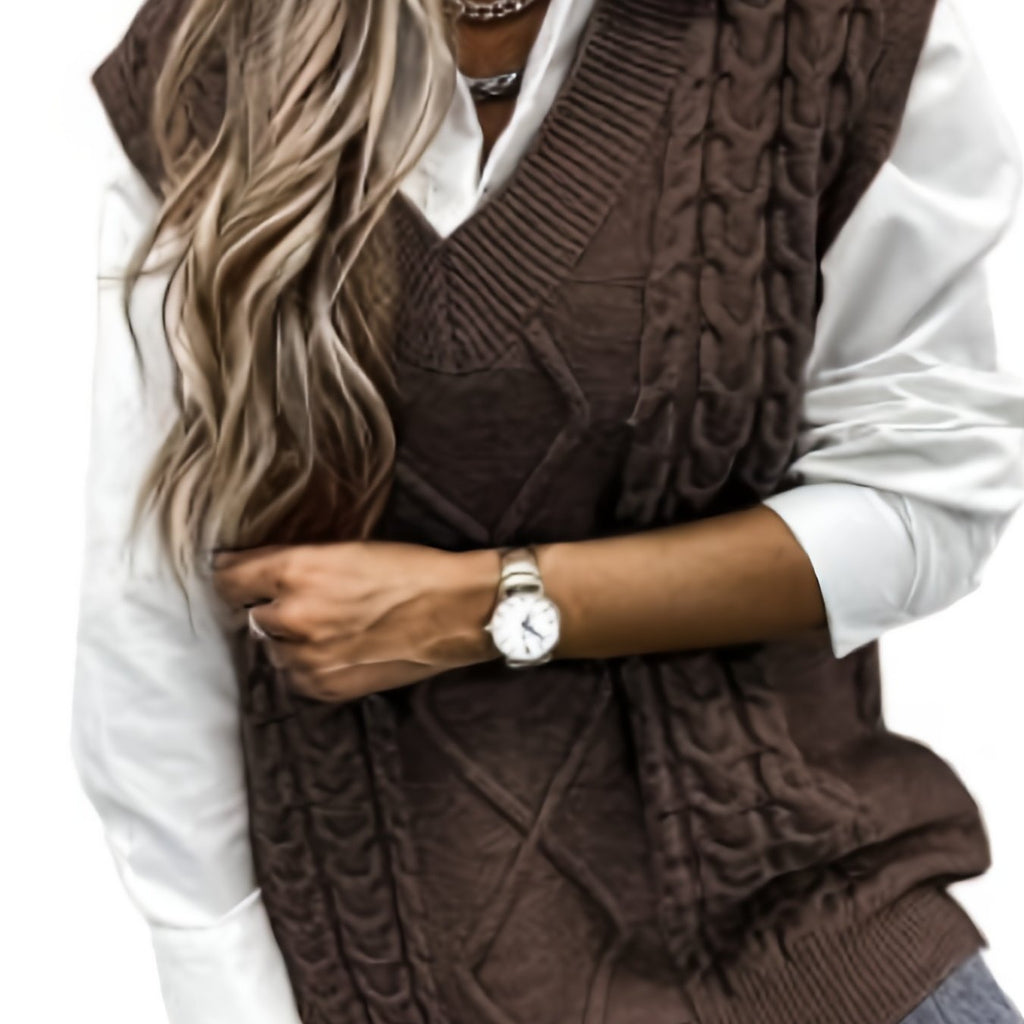 Women's V-Neck Cable Knit Sleeveless Sweater Vest