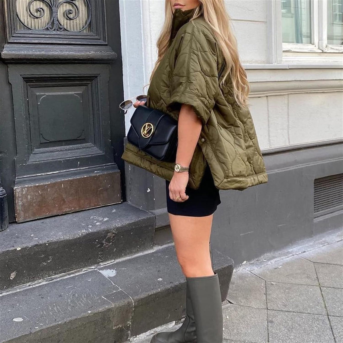 Women's Oversized Padded Quilted Cape Coat