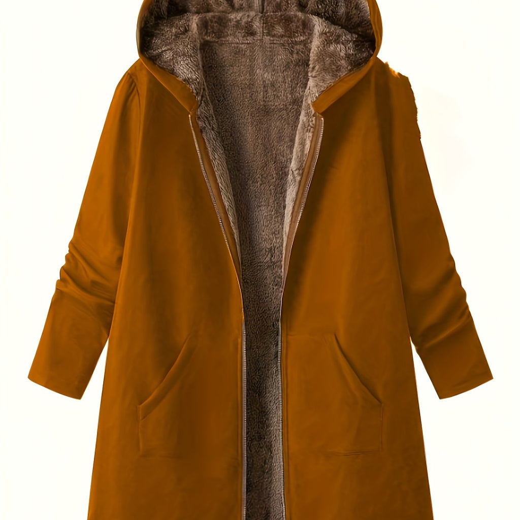 Women's Plush Lining Hooded Long Zip Overcoat