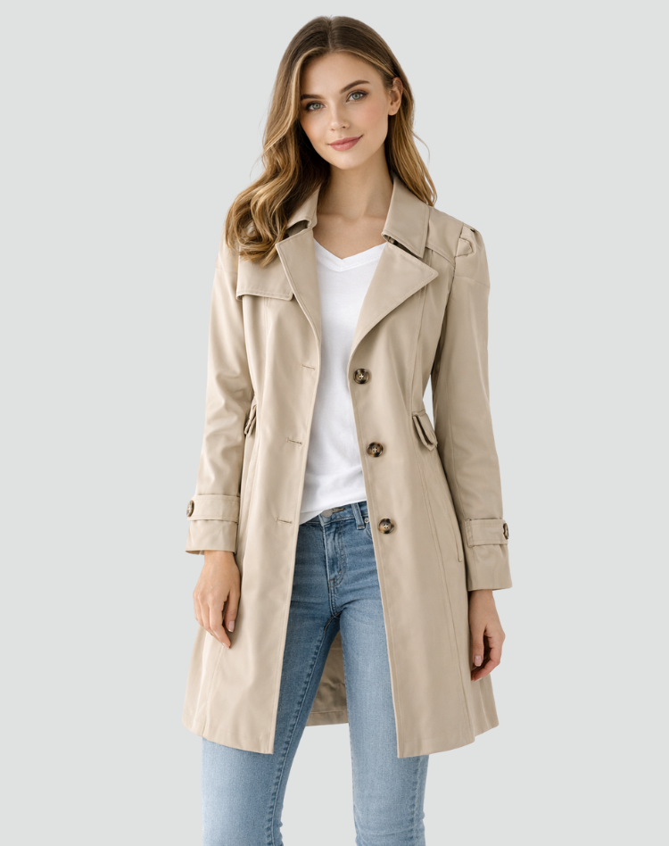 Women's Lapel Collar Tailored Mid-Length Trench Coat
