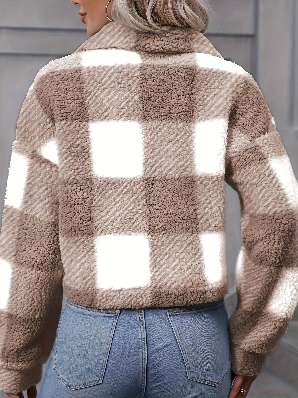 Women's Short Plaid Button-Up Coat