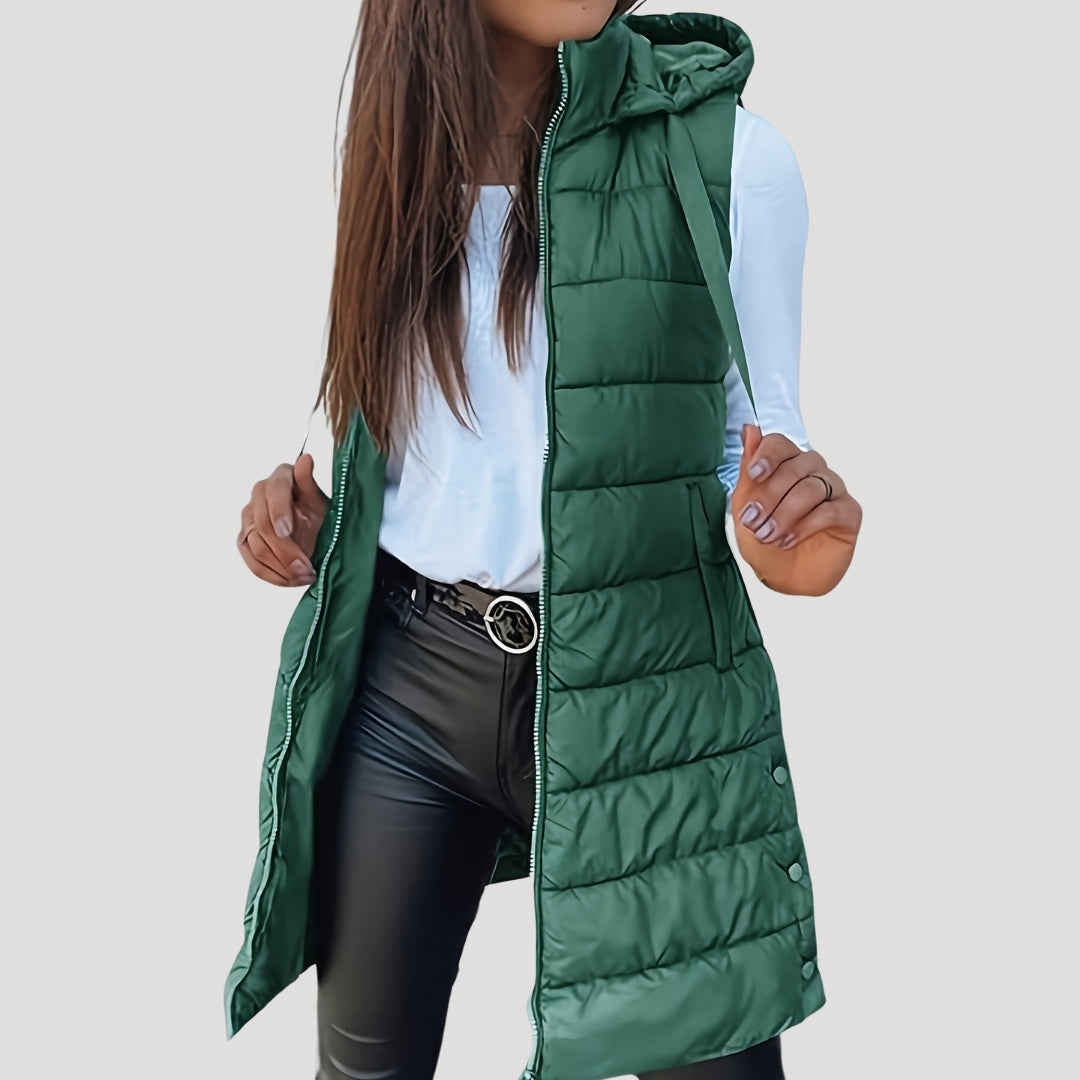 Women's Hooded Longline Padded Sleeveless Vest