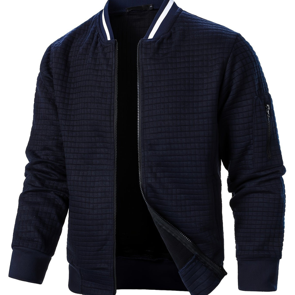 Men's Textured Stand Collar Zip Bomber Coat