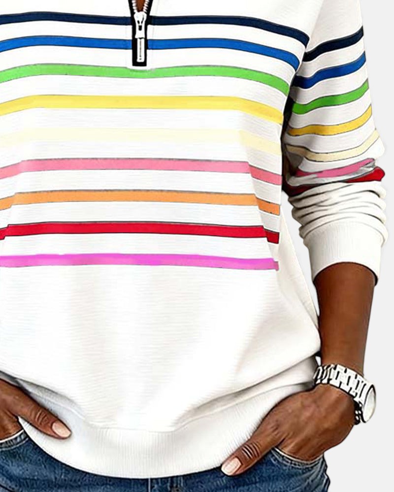 Women's Half-Zip Striped Pullover Sweatshirt