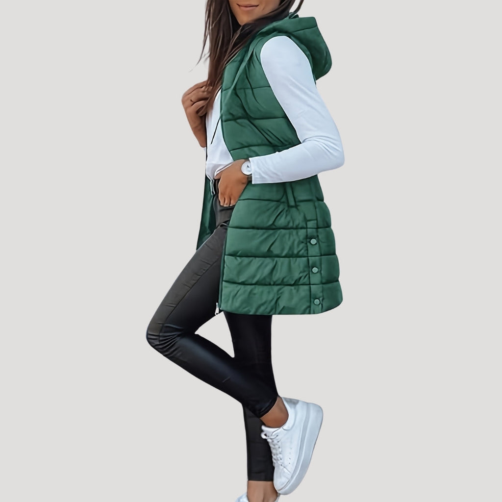 Women's Hooded Longline Padded Sleeveless Vest