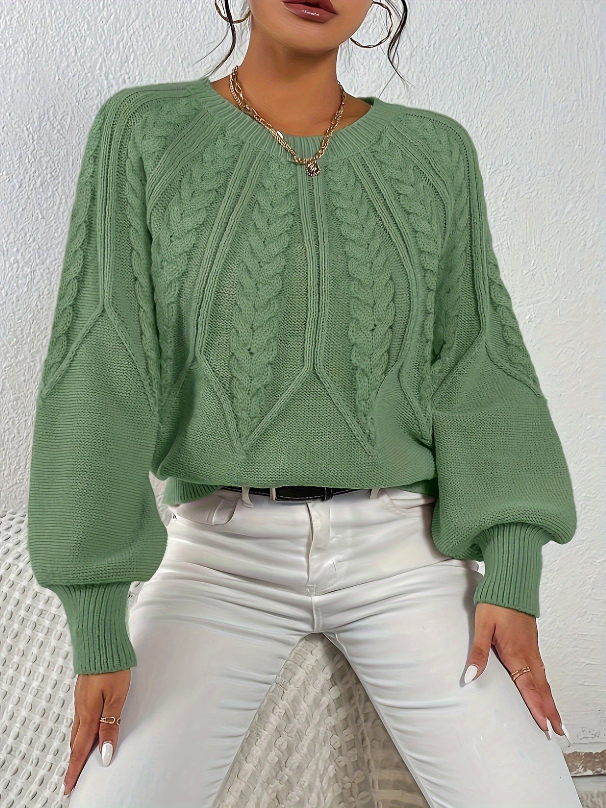 Women's Lantern-Sleeve Cable Knit Pullover