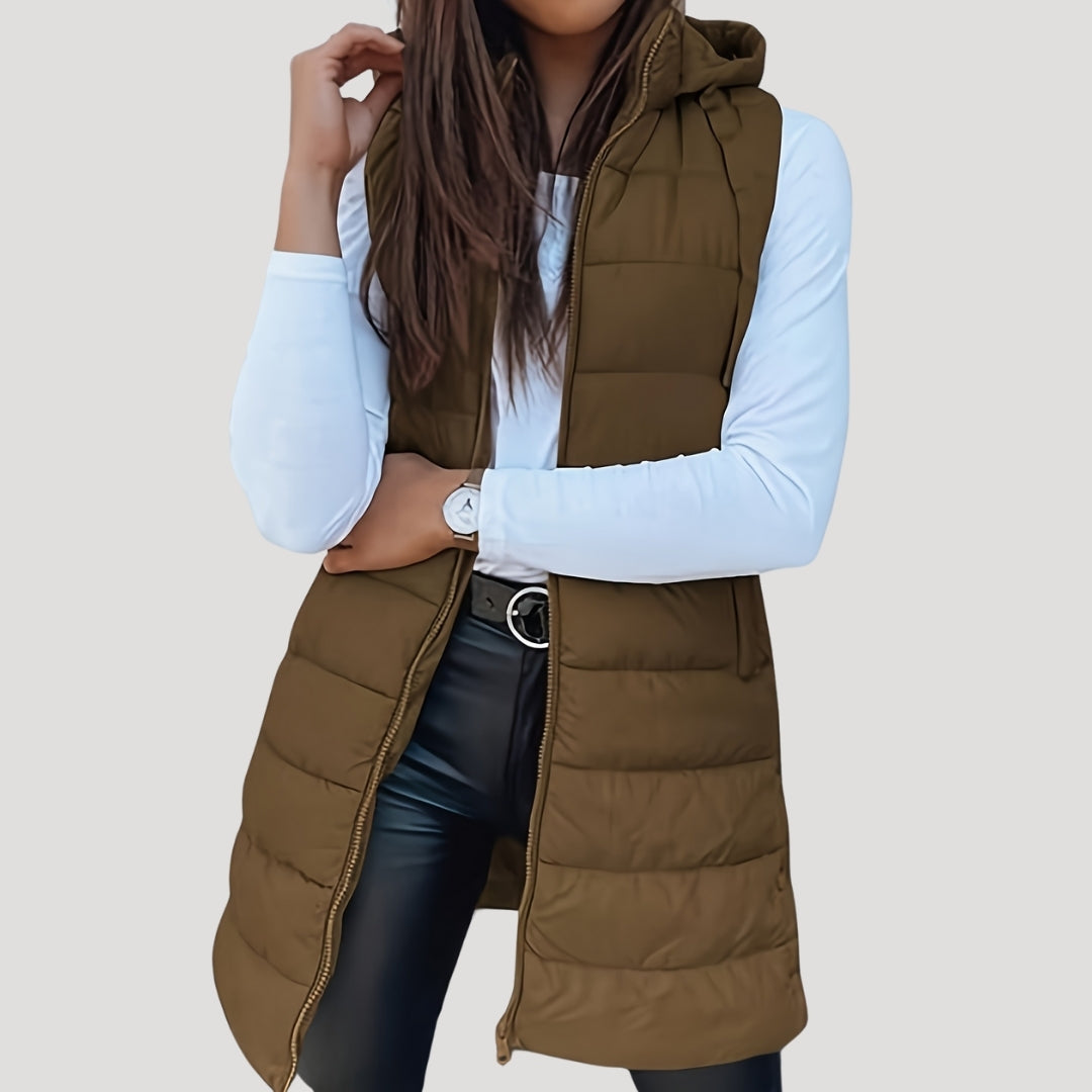 Women's Hooded Longline Padded Sleeveless Vest