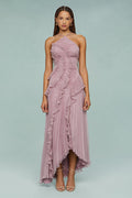 Women's Pleated Halter Neck Ruffle Summer Midi Dress