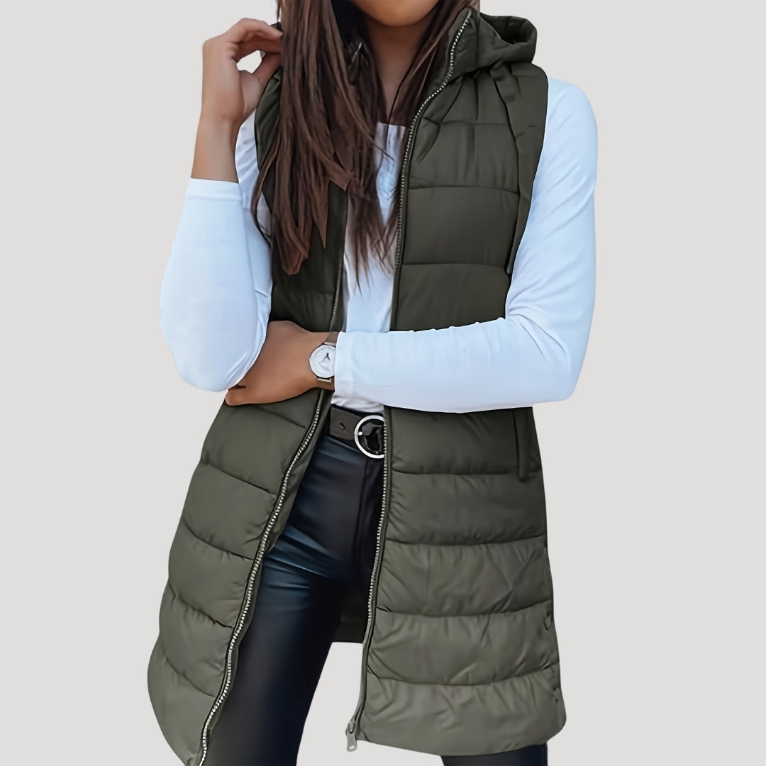 Women's Hooded Longline Padded Sleeveless Vest