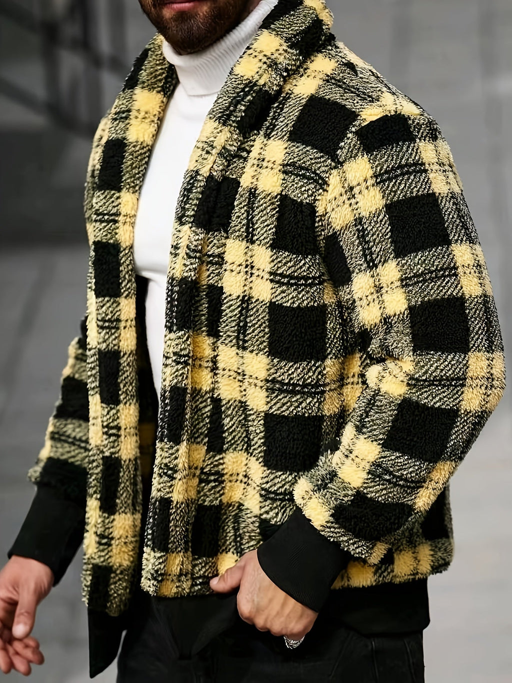 Men's Brushed Checked Coat with Soft Relaxed Fit