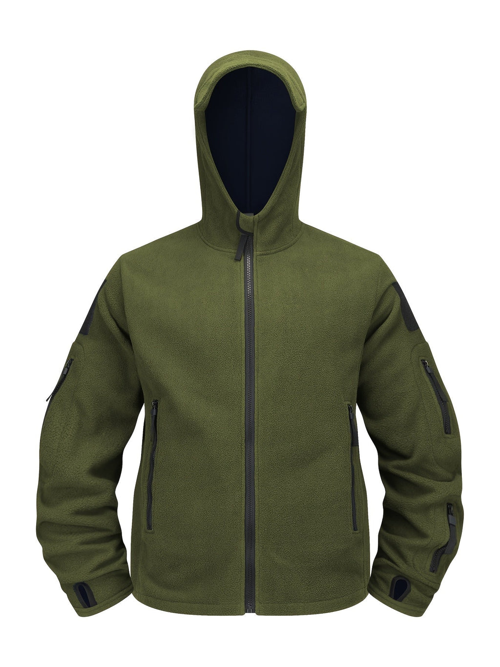 Men's Zip-Front Hooded Work Coat with Zippered Pockets