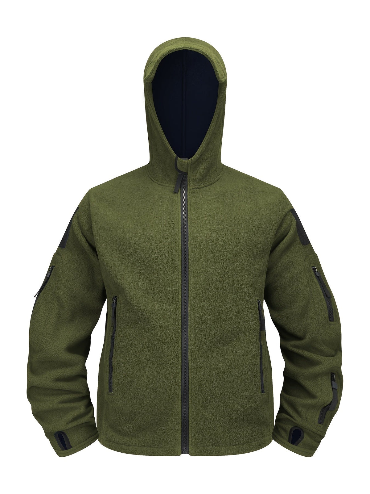 Men's Zip-Front Hooded Work Coat with Zippered Pockets