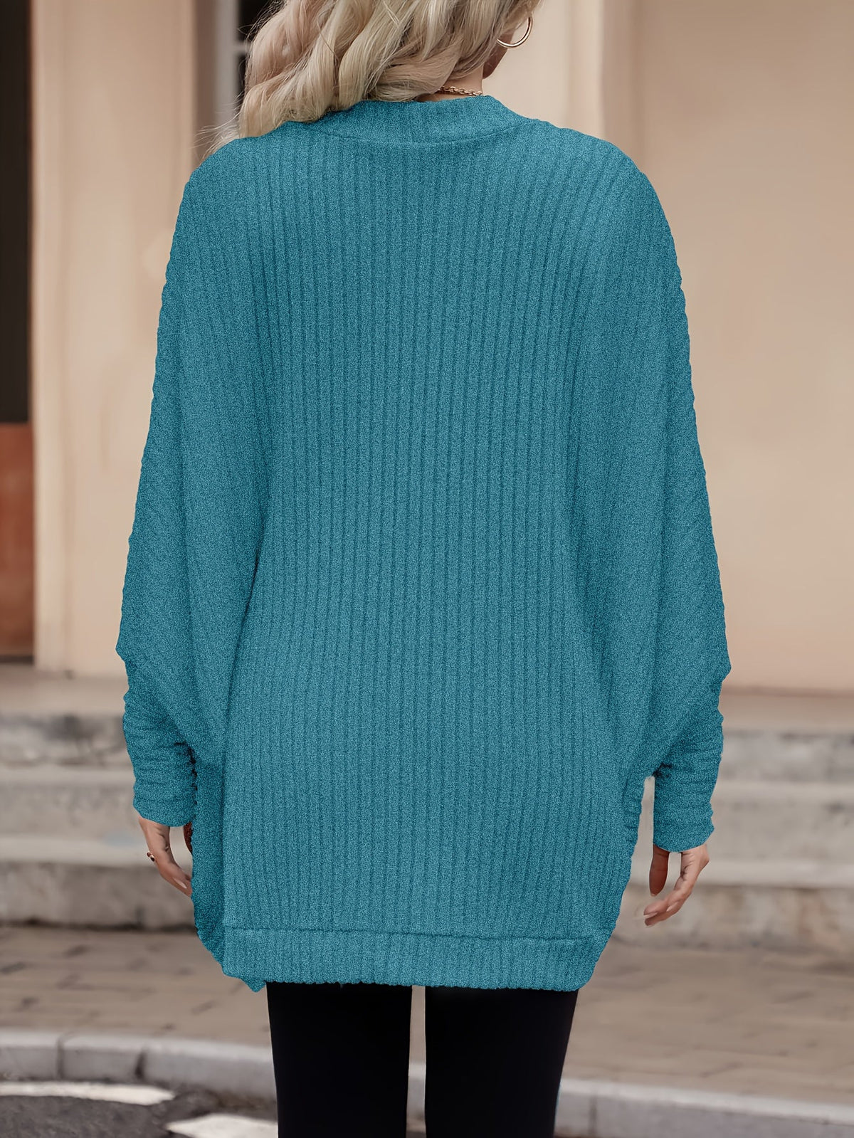 Women's Ribbed Draped Cardigan with Open Front