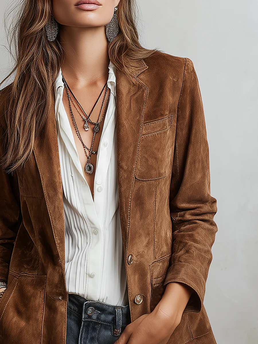 Women's Suede Button-Front Tailored Jacket