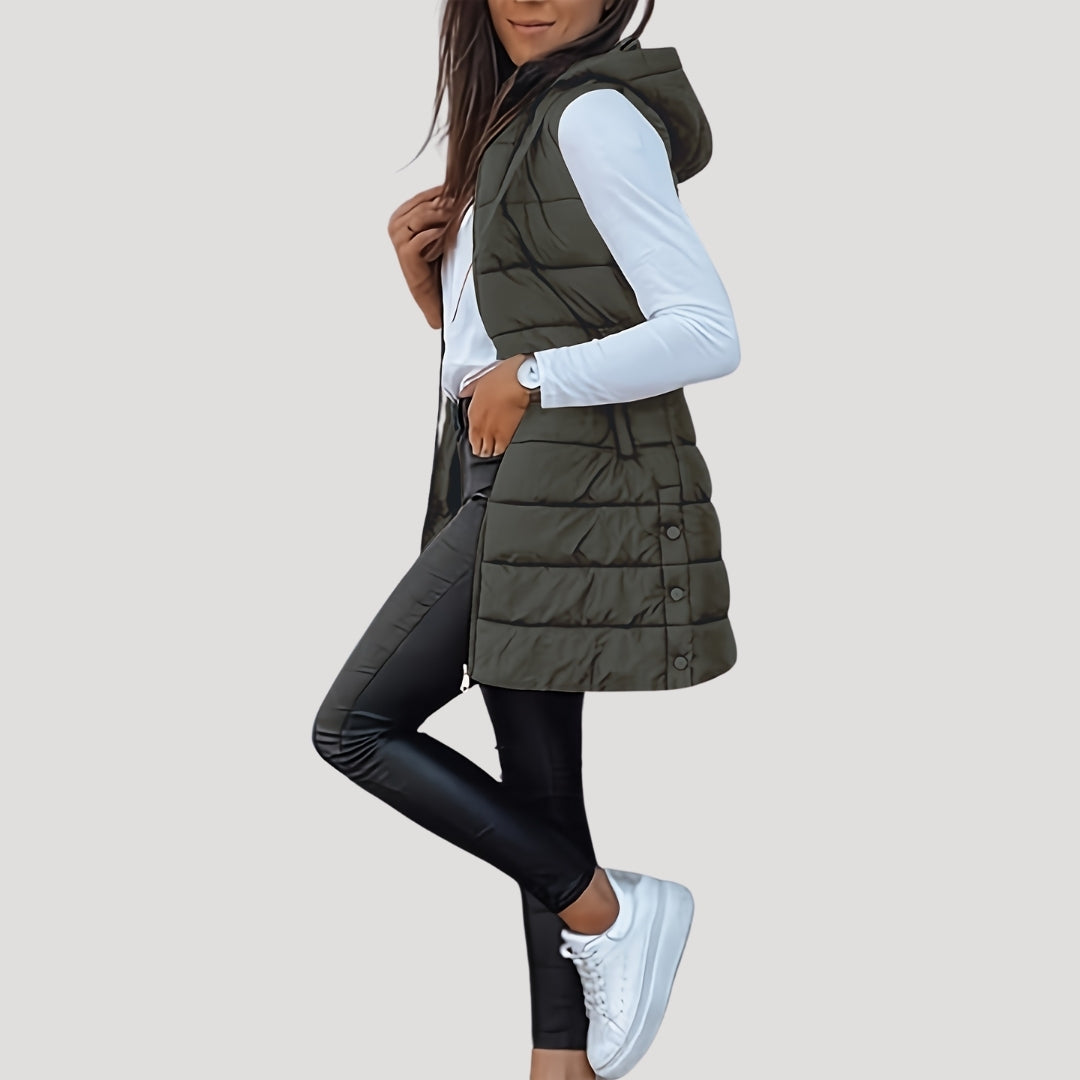 Women's Hooded Longline Padded Sleeveless Vest