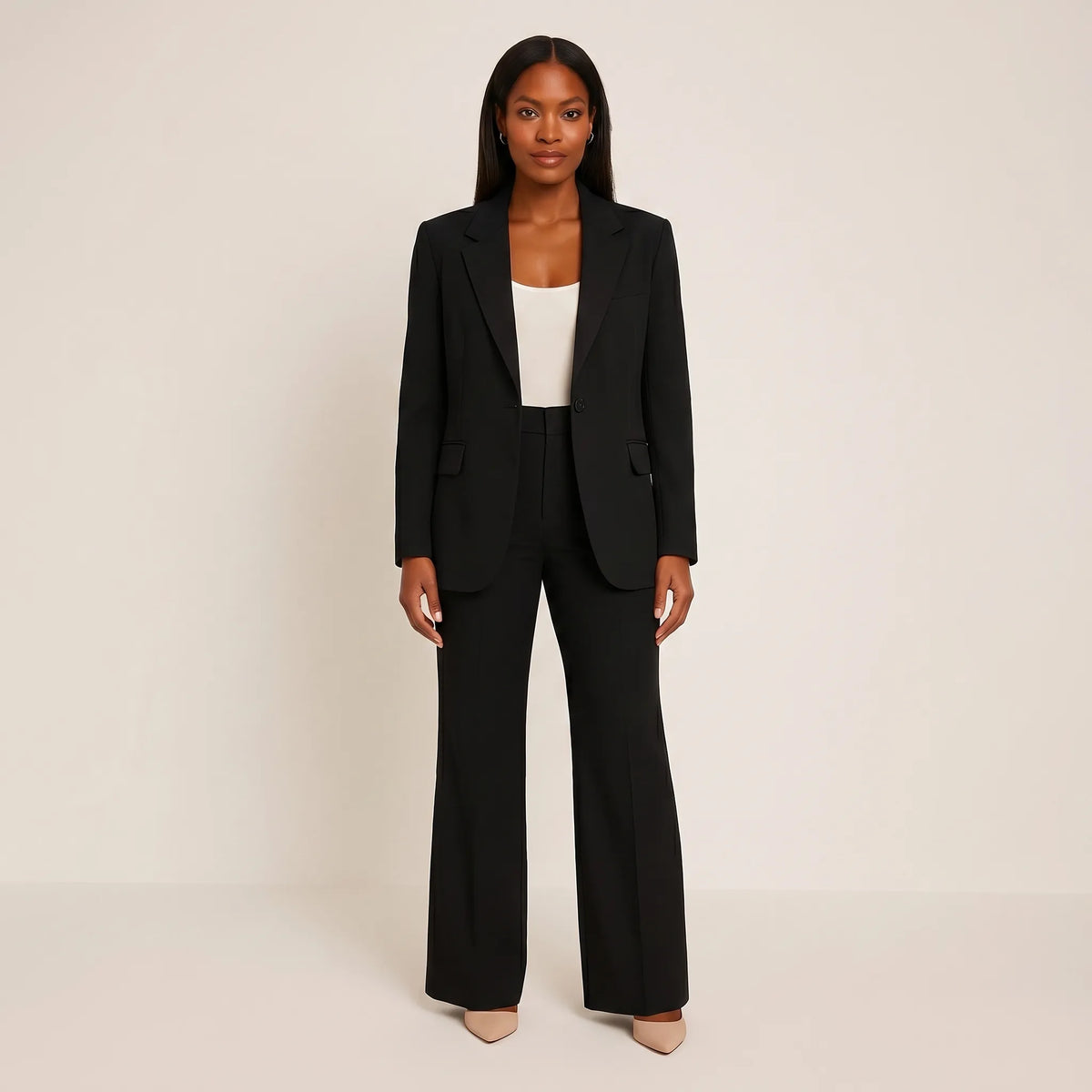 Women's Single Button Blazer Flare Leg Pantsuit