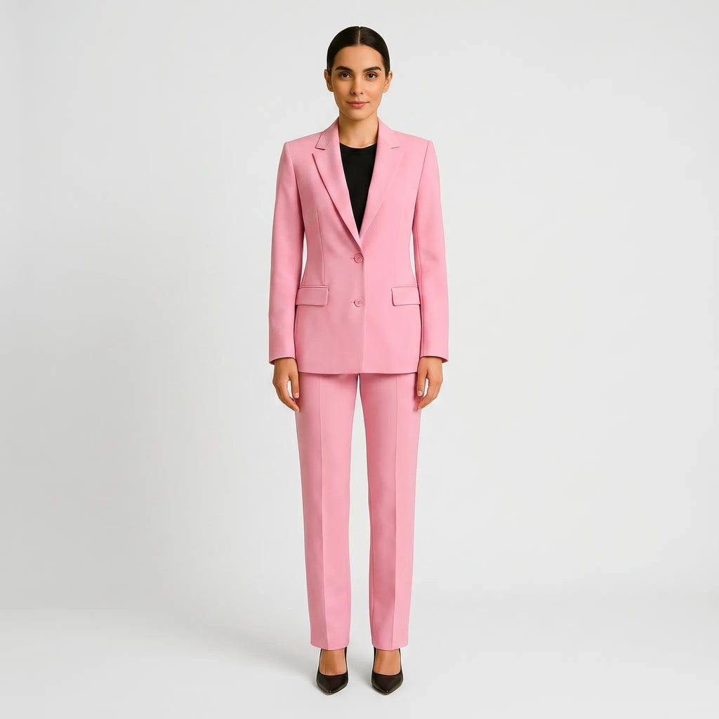 Women's Two-Button Blazer Pleated Straight Leg Pantsuit