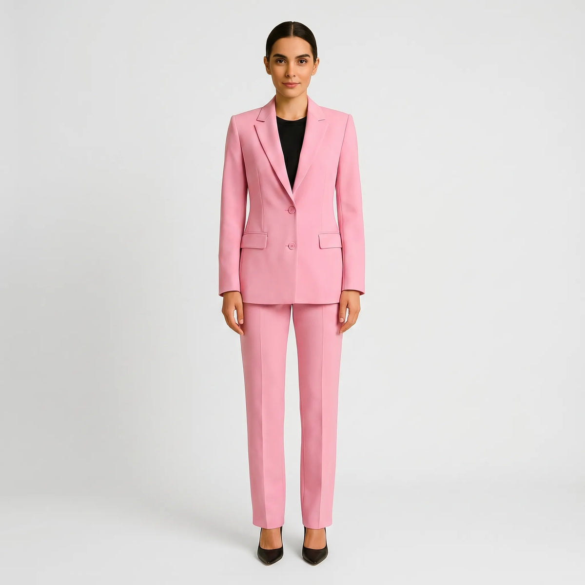 Women's Two-Button Blazer Pleated Straight Leg Pantsuit