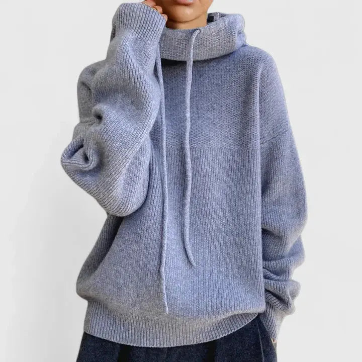 Women's Roomy Ribbed Knit Hooded Pullover Sweatshirt