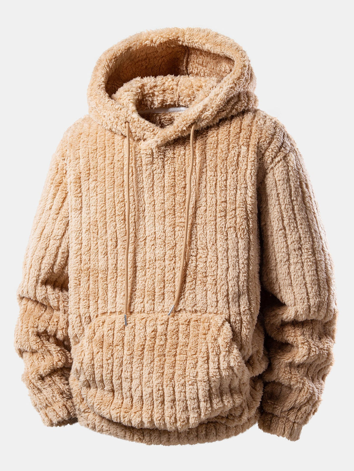 Men's Ribbed Teddy Texture Hooded Sweatshirt and Jogger Sweatsuit