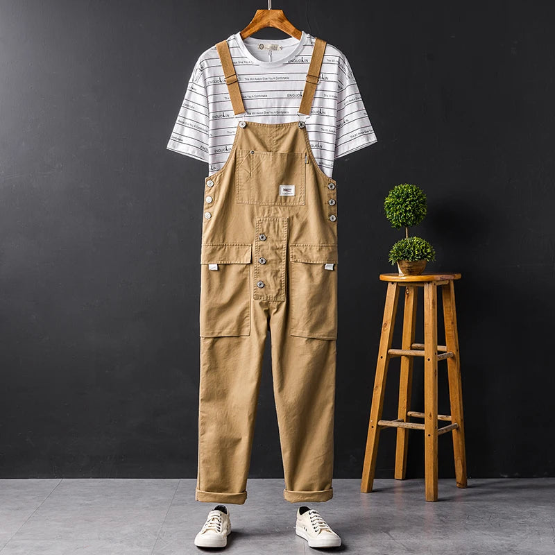 Men's Streetwear Bib-Front Cargo Utility Overalls