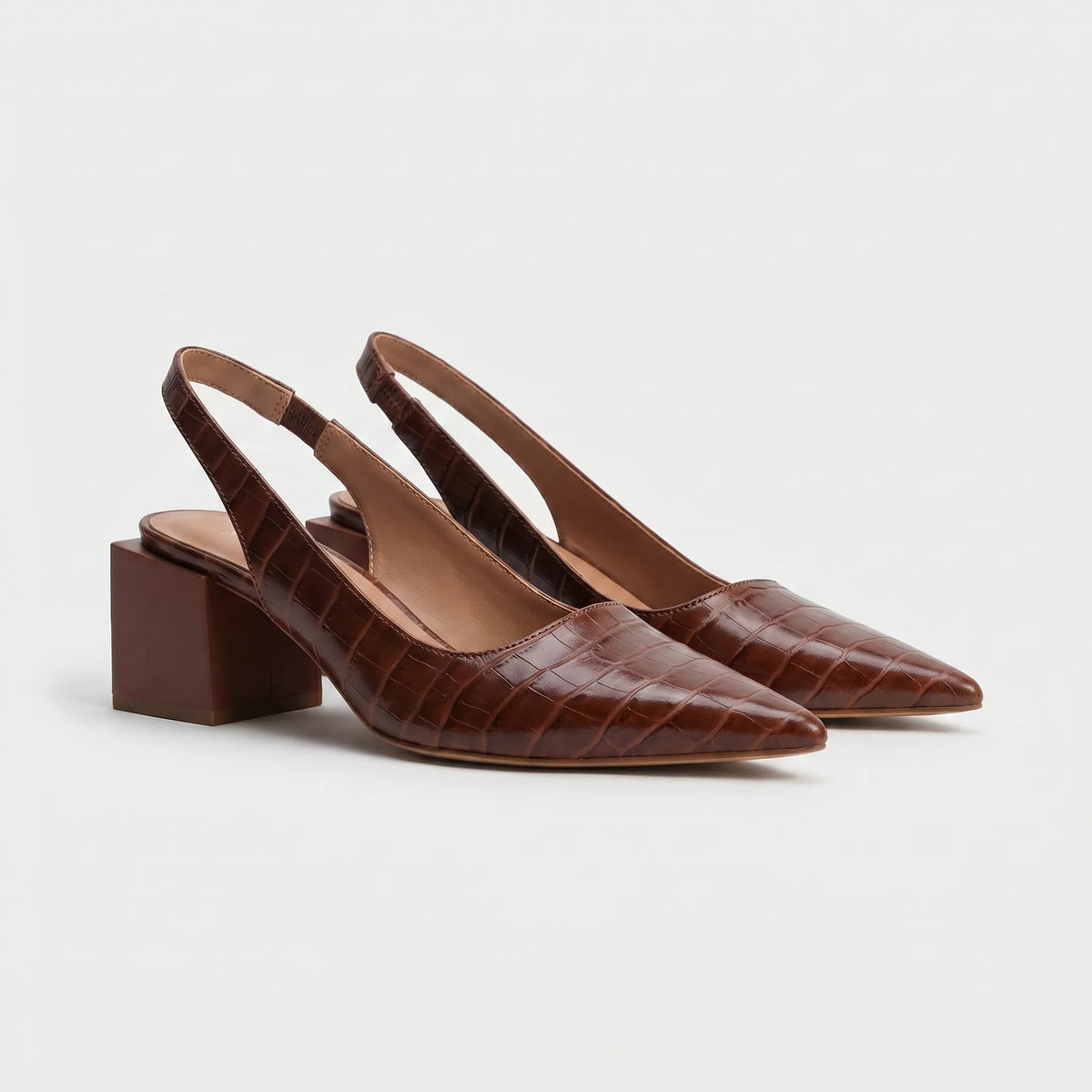 Women's Chunky Mid Block Heel Pointed Slingback Pumps