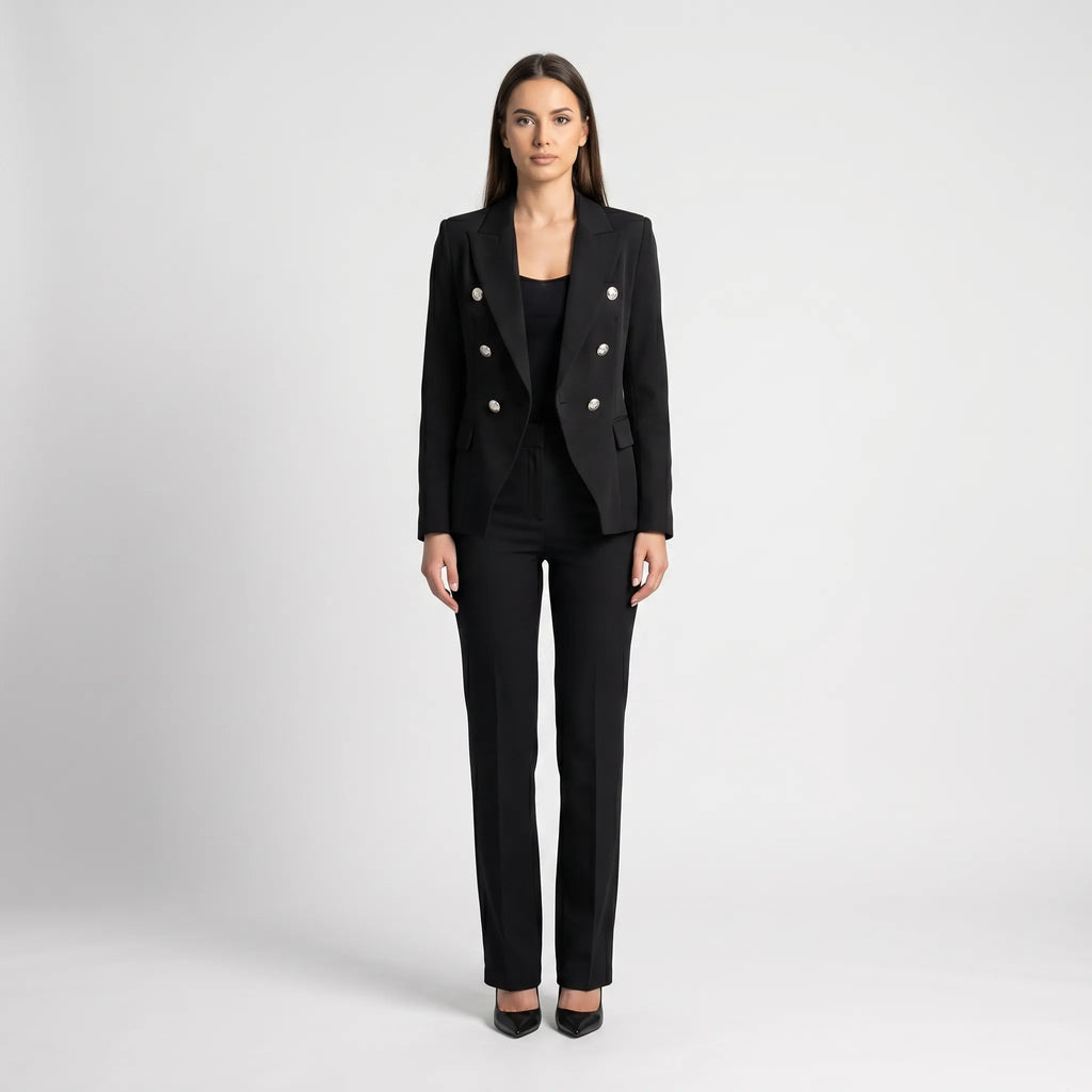 Women's Double Breasted Blazer Tailored Pants Suit Set