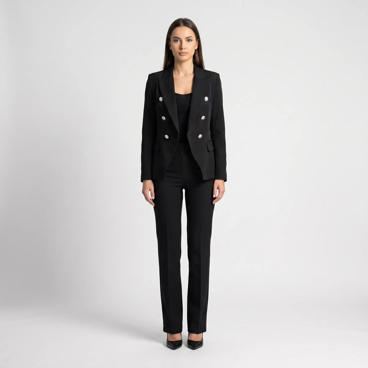 Women's Double Breasted Blazer Tailored Pants Suit Set