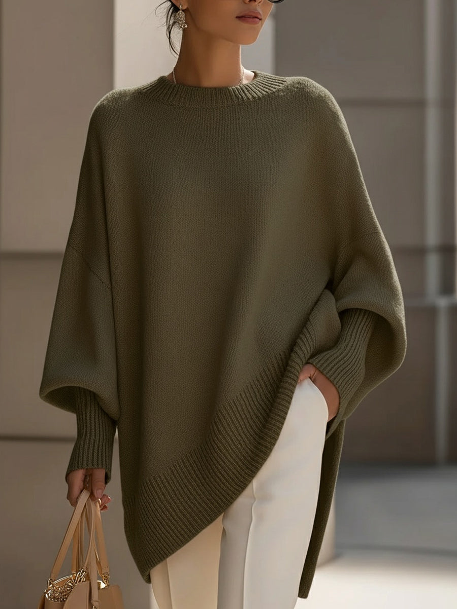 Women's Wide Cut Ribbed Cuff Oversized Knit Pullover