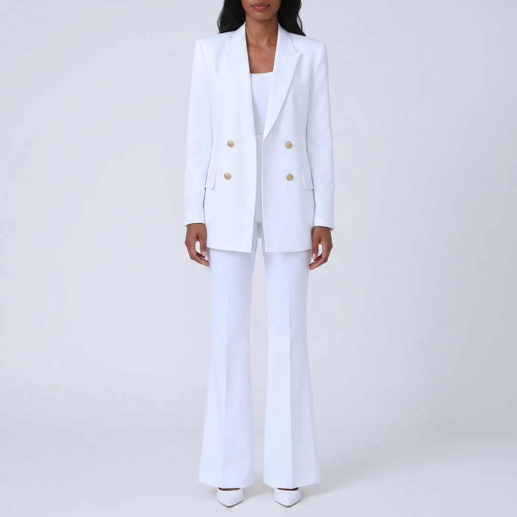 Women's High-Waist Flare Pants Double Breasted Blazer Set